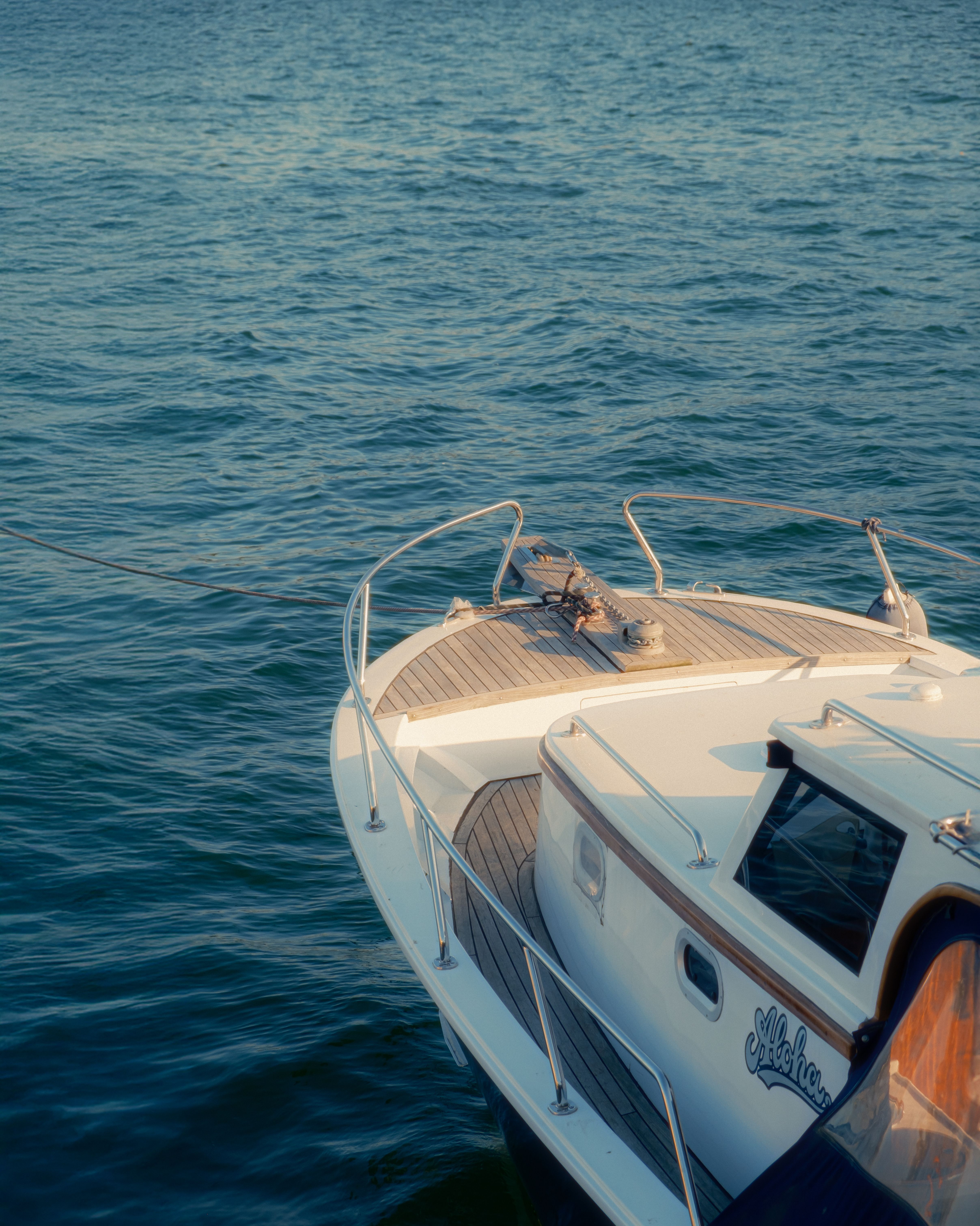 Boat on a serene ocean day.